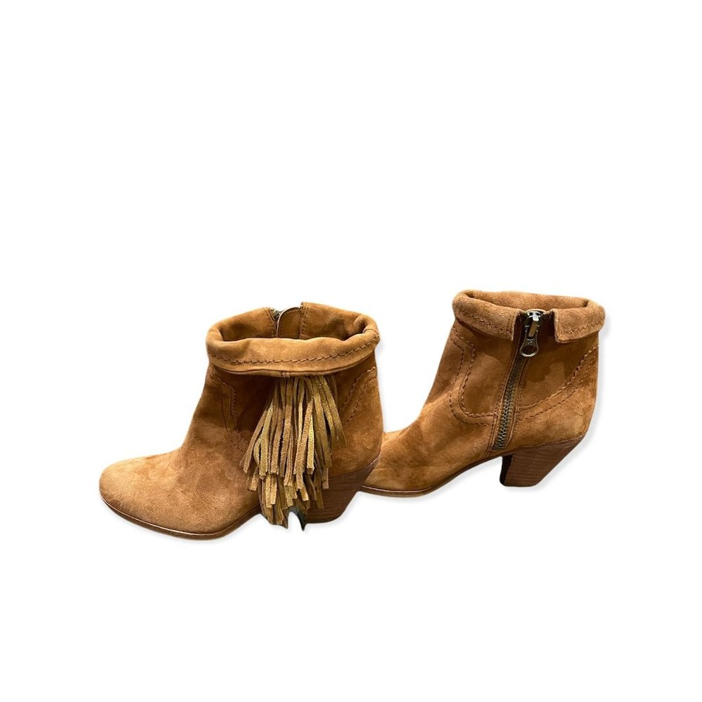 Sam Edelman Louie Suede Brown & Gold Fringe Bootie Size 6.5